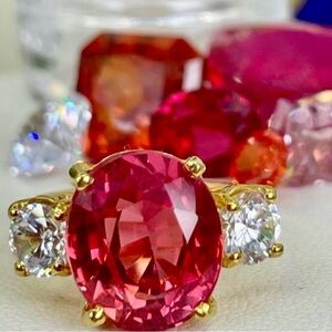 Clearance‼️8ct Padparadscha Sapphire white sapphire 18k Yellow Gold 925 silver